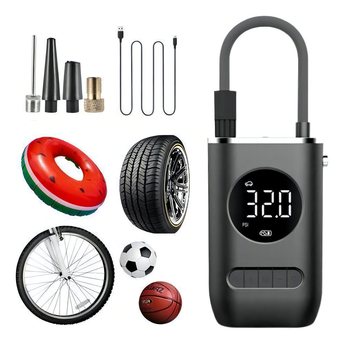 Bomba de pneu Car Air Pump sem fio 150 PSI luz de emergência LED com bateria recarregável de 4000 mAh