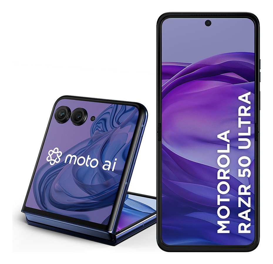 Smartphone Motorola Razr 50 Ultra - 512GB 24GB (12GB RAM+12GB Ram Boost) Tela dobrável 6,9" pOLED e externa 4” Moto AI camera IPX8 - Navy blue