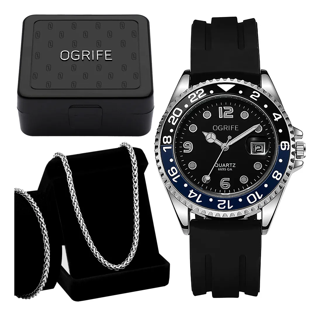 Corrente Relogio Masculino Prata Kit-79 Colar Aço Inox 316l
