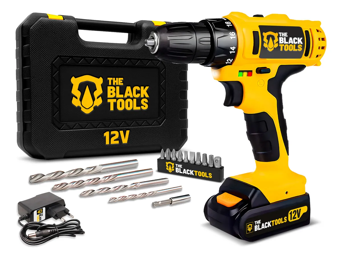 Parafusadeira Furadeira Sem Fio The Black Tools Bateria Cor Amarelo e Preto Frequência 60