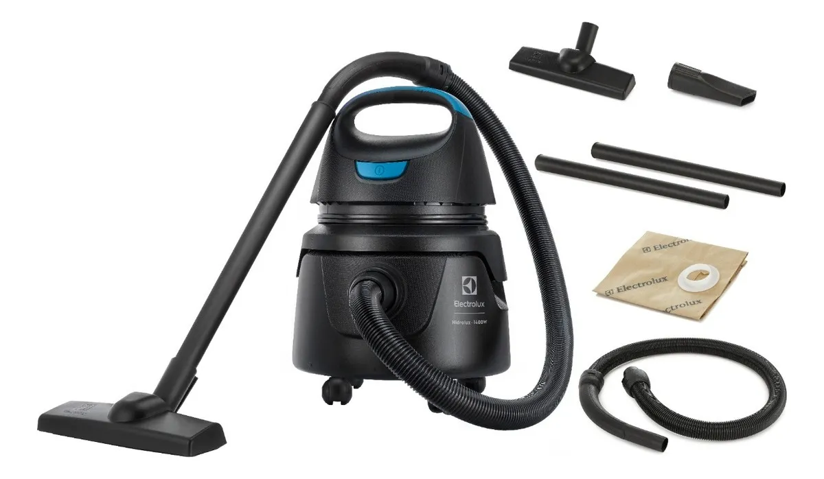 Aspirador água pó Electrolux compacto potente função sopro 1400W 12L total 5L útil protetor térmico AWD01