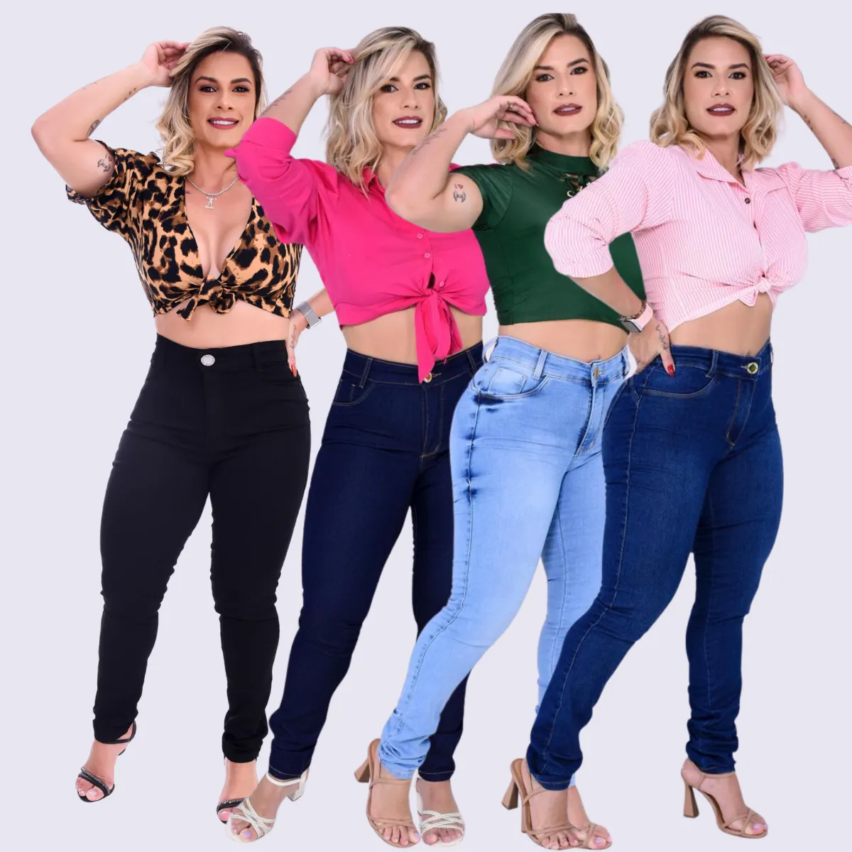 Kit 4 Calça Jeans Feminina Skinny Lycra Bolsos Empina Bumbum