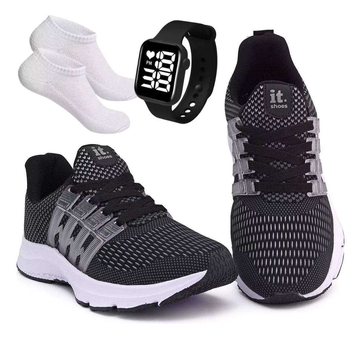 Kit Tenis Feminino Academia + Relógio Digital Led + Meia