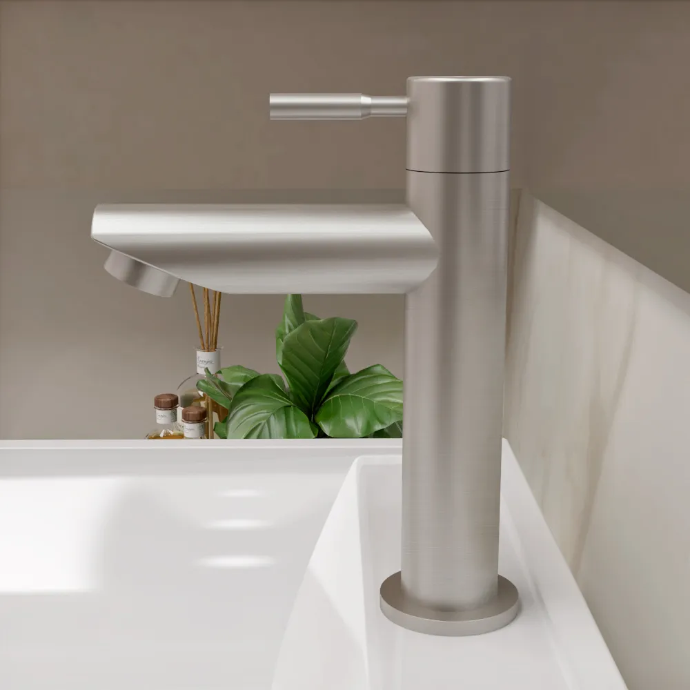 Torneira Para Banheiro De Mesa Bica Baixa 1/4 De Volta Aço Inox 304 Escovado Elegance Beltempo