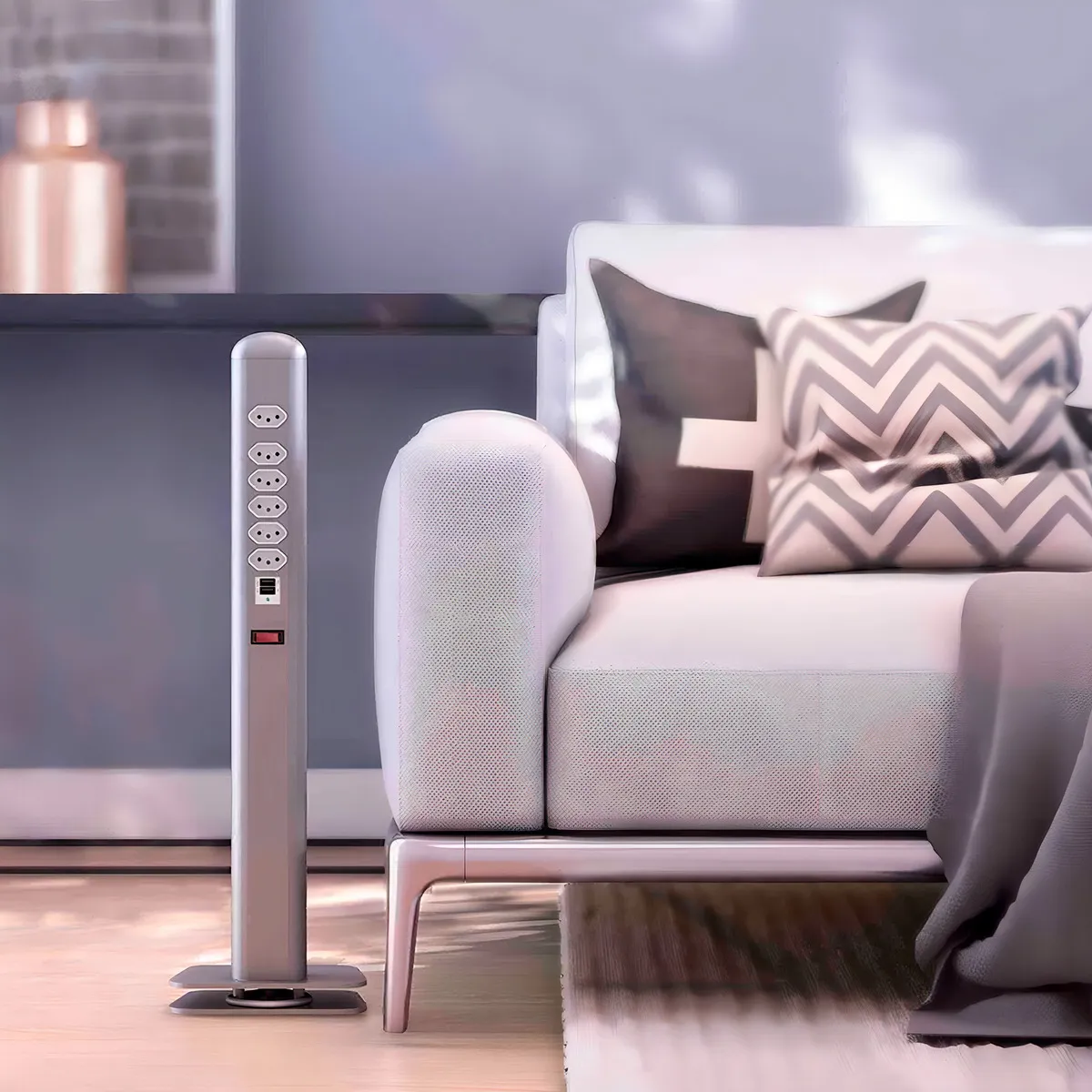 Totem Extensão Elétrica Com 6 Tomadas 1 Usb + 1 Usb-c Octoo Cor Prata