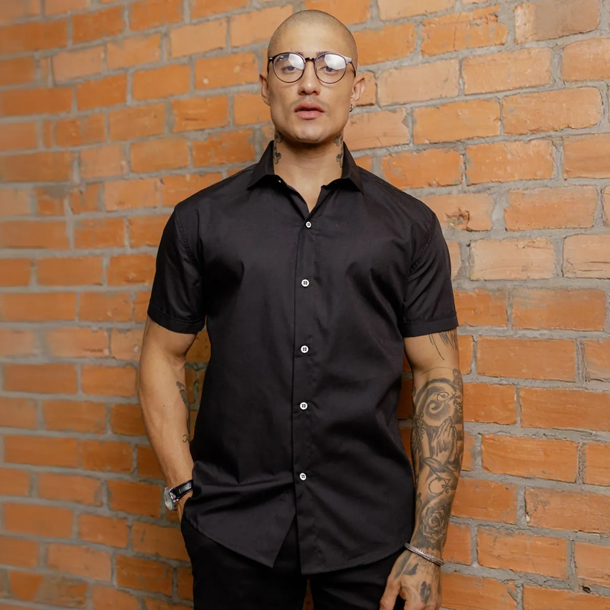 Camisa Social Masculina Gola Italiana Confortável