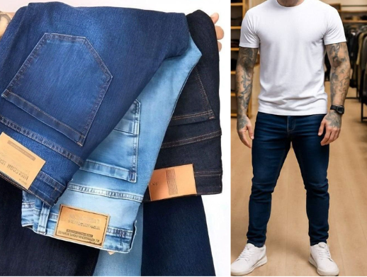 Kit 2 Calça Jeans Masculina Preta Azul Direto Fabrica Slim