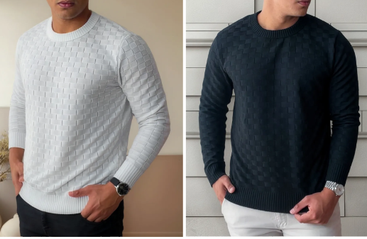 Suéter Masculino Lã Tricot Manga Longa Xadrez Blusa De Frio