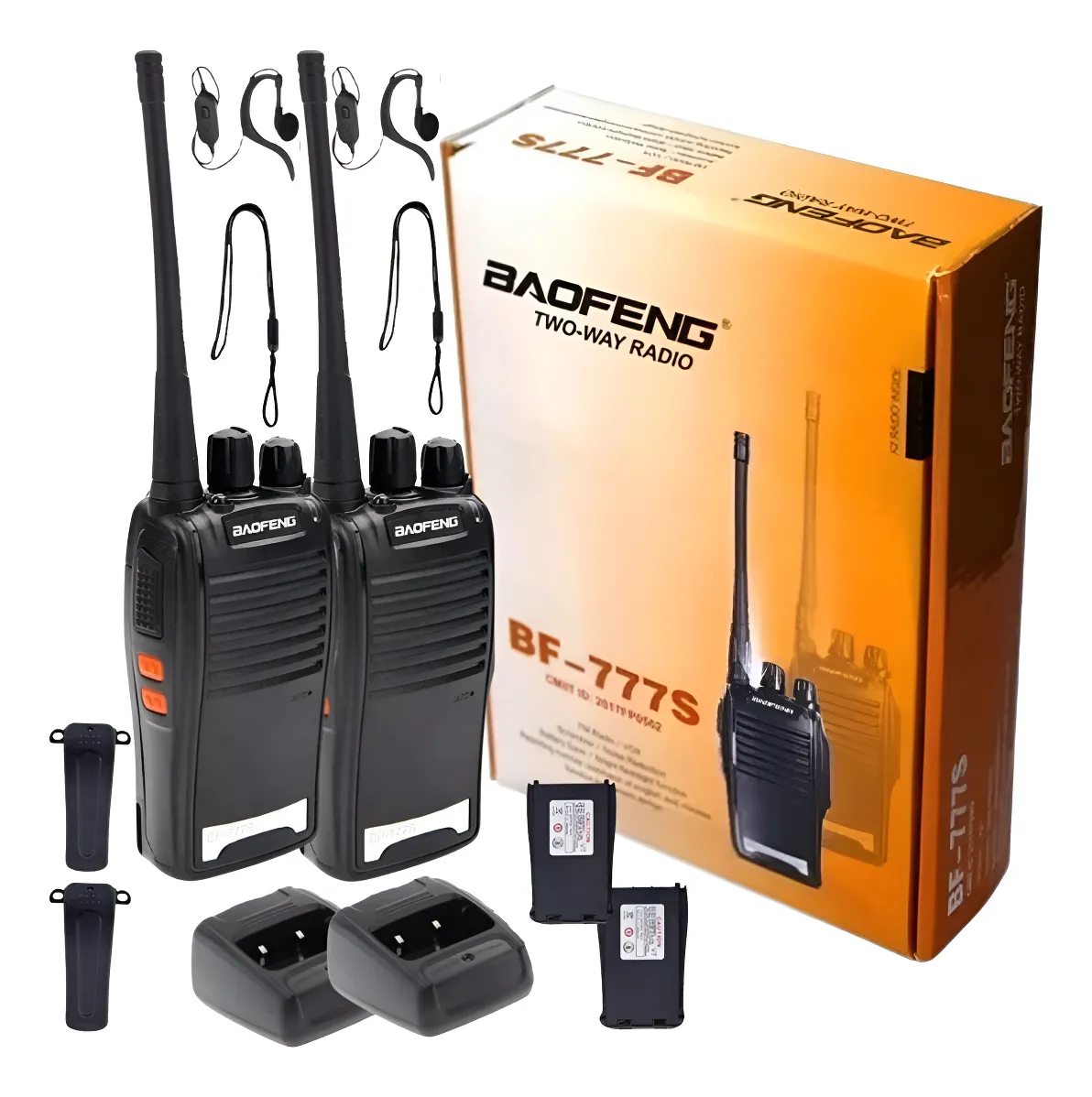 Kit Par 2 Radio Baofeng 777s Walk Talk Comunicador 16 Canais Preto