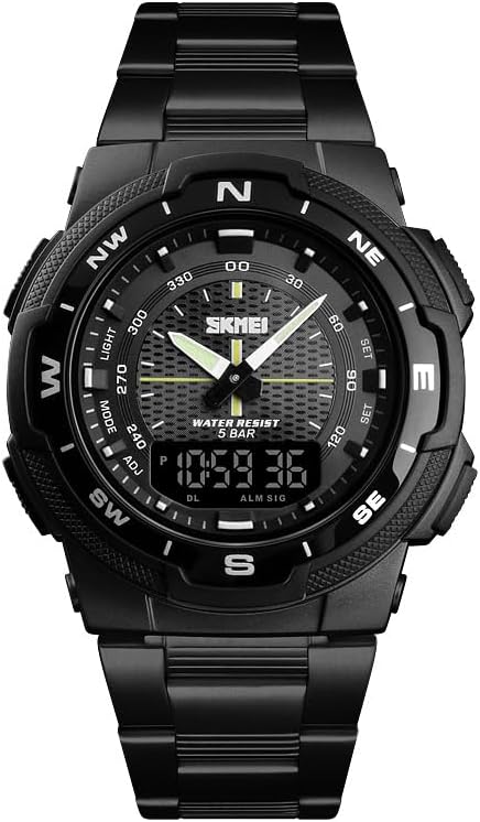 Relógio de pulso masculino de marca 1370, com pulseira de aço inoxidável, mostrador de data, ponteiros luminosos e mecanismo de quartzo Wristwatch