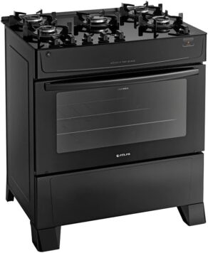Fogão Atlas 5 Bocas preto Mônaco Top Glass com Acendimento automático - Bivolt