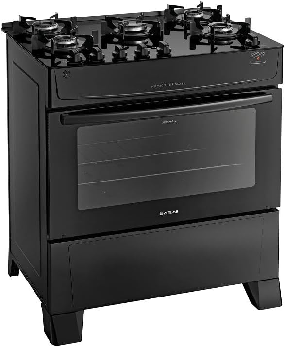 Fogão Atlas 5 Bocas preto Mônaco Top Glass com Acendimento automático - Bivolt