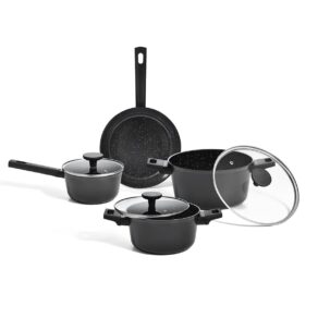 Oikos - Jogo com 4 Panelas Antiaderentes de Revestimento Cerâmico para Fogão por Indução, a Gás, Elétrico e Vitrocerâmico Cor Preta Mou Chia
