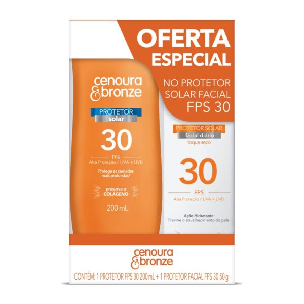 Cenoura e Bronze Kit Protetor Solar Corpo FPS 30 200ml + Facial FPS 30 50g, Cor: Branco