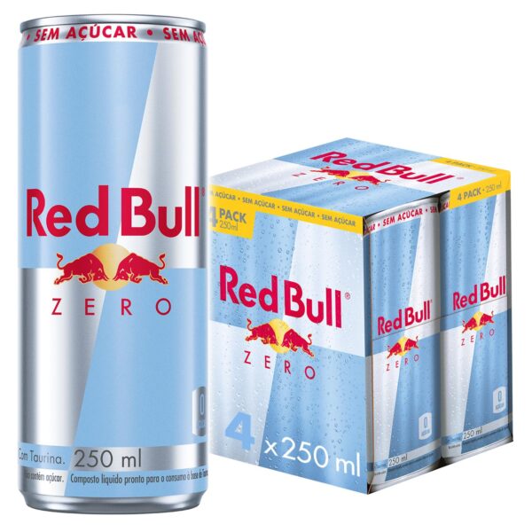 Pack de 4 Latas Red Bull Energético, Zero, Sem Açúcar, 250ml