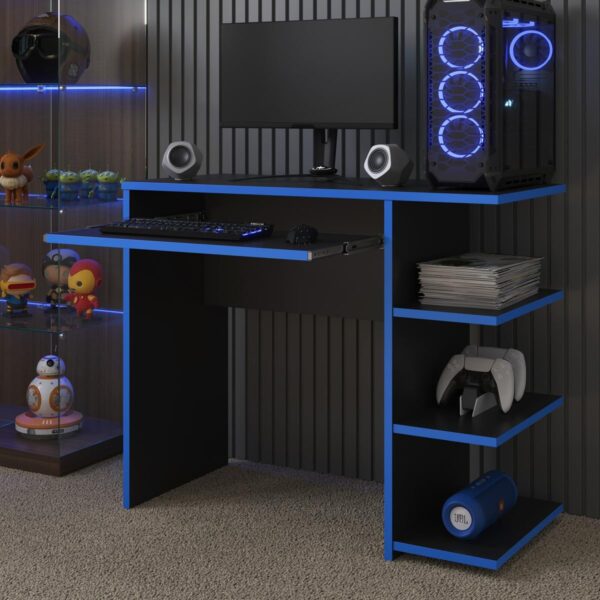Mesa Escrivaninha Para Computador Escritório PC Gamer RTX (Preto/Azul)