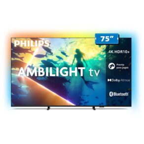 PHILIPS, Smart TV Ambilight 75" 4K, 75PUG8100/78, Comando de Voz, HDR10+/Dolby Atmos, VRR/ALLM, Bluetooth