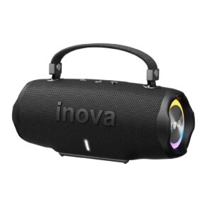 INAVA Caixa de Som Bluetooth 5.4 com Música 12 Horas por Dia - Som Estéreo Explosivo, Luzes RGB Coloridas, Impermeável IPX6 - Sua Companheira Perfeita para Praia, Acampamento e Festas (Preto)