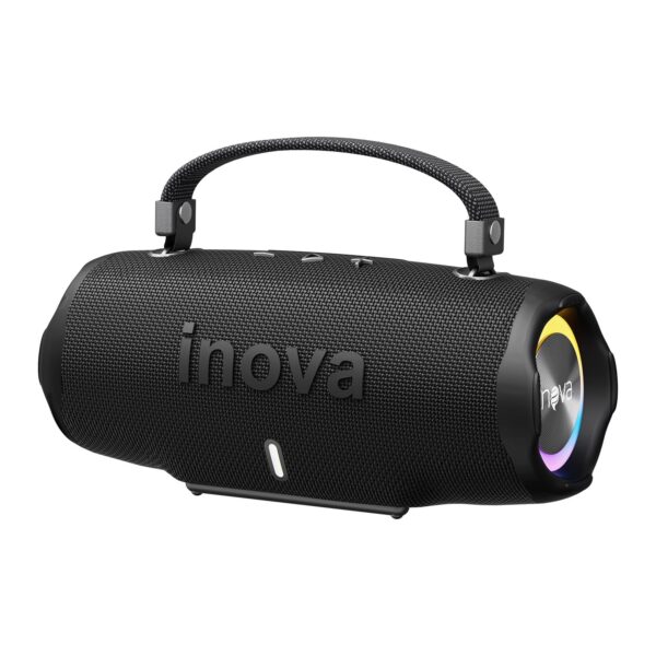 INAVA Caixa de Som Bluetooth 5.4 com Música 12 Horas por Dia - Som Estéreo Explosivo, Luzes RGB Coloridas, Impermeável IPX6 - Sua Companheira Perfeita para Praia, Acampamento e Festas (Preto)