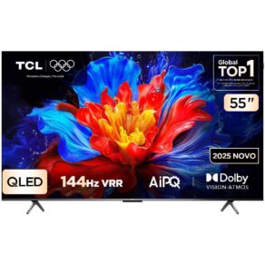 Smart TV TCL 55 Polegadas QLED 4K P8K Wi-Fi Bluetooth Google TV 144Hz HDR10+ Dolby Atmos Vision 55P8K