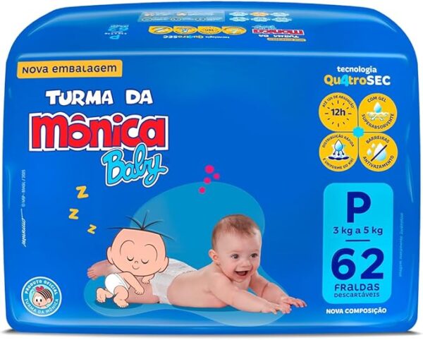 Fralda Turma da Mônica Baby Mega P 62 Unidades