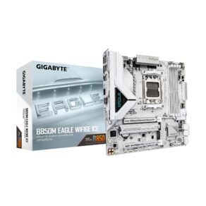 GIGABYTE Placa-mãe B850M Eagle WIFI6E ICE AMD AM5, M-ATX, DDR5, 2X M.2, PCIe 5.0, USB-C, USB 3.2 Gen 2, WIFI6E, LAN 2.5GbE, EZ-Latch, Wi-Fi EZ-Plug
