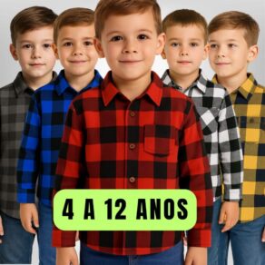 Camisa Xadrez Infantil Juvenil Flanelada Manga Longa – Tamanho 2 ao 10 - Festa Junina São João