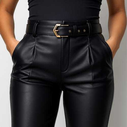 Calça de Couro Feminina Cintura Alta com Cinto