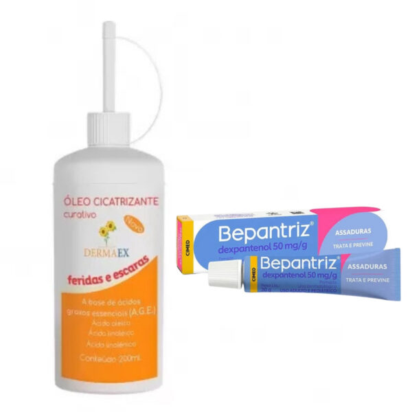 Óleo Dermaex 200ml + Bepantriz Pomada 30g – Cuidados Dermatológicos, Hidratação e Cicatrização
