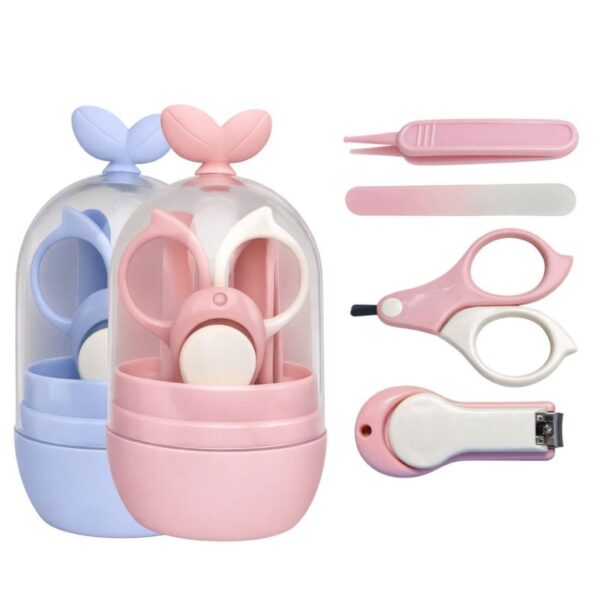 Kit Higiene Bebê 4 Peças Completo Recém Nascido com Tesoura Ponta Redonda Cortador Menino Menina
