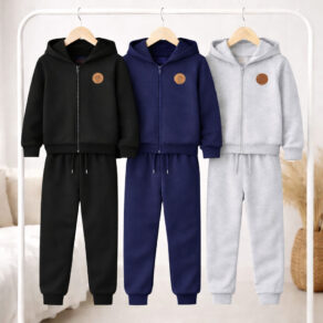 Kit 2 Conjuntos de Moletom Infantil Menino com Capuz e Zíper – Casaco e Calça Moletom