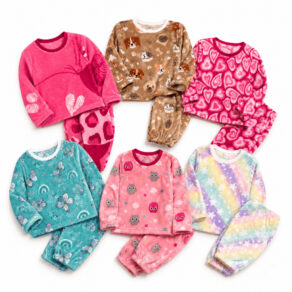 kit 1 2 ou 3 Pijamas juvenil Estampado em Fleece Feminino Inverno Quentinho