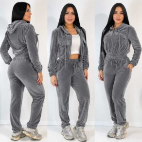 CONJUNTO FEMINO DE VELUDO CRISTAL COM CAPUZ ZIPER CALÇA COM BOLSO FEMININO