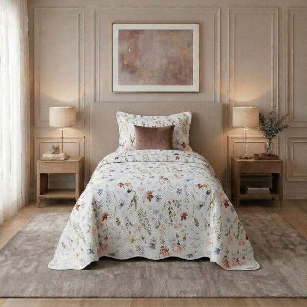 Colcha Cobre Leito Solteiro 2 Peças Dupla Face Floral Matelada Microfibra Macia Boutis Box Luxo