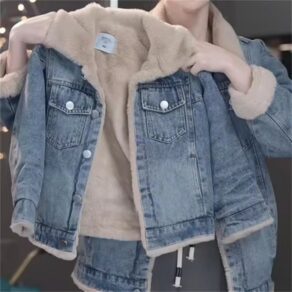 Meninas Jaqueta Jeans Grossa Inverno Quente Acolchoado Casaco Crianças Lapela Solta Outerwear Novas Parkas Casuais