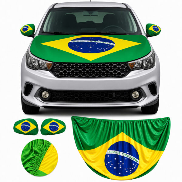 Kit Bandeira do Brasil para Capô de Carro + Capa para Retrovisor com Elástico Tamanho Universal