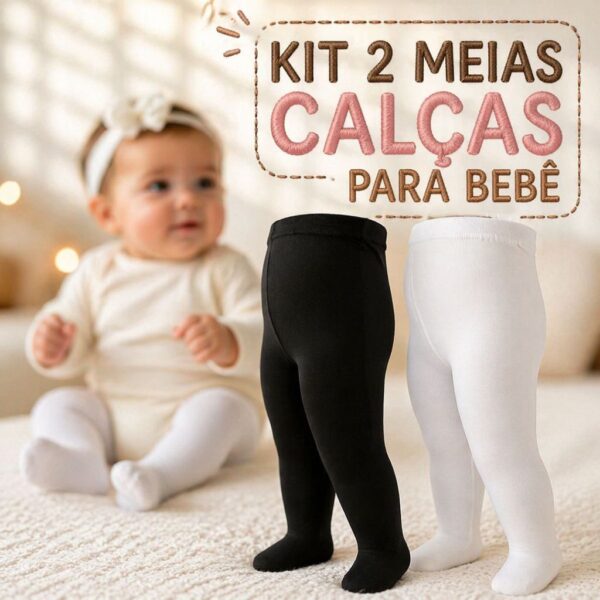Kit 2 Meia Calça Bebê Infantil Grossa Quentinha Para Frio Inverno Menina 0 a 3 Anos Macia