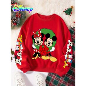 Moletom Feminino Natalino Mickey e Minnie Disney Vermelho Forrado Fleece Manga Longa Estilo YCasual