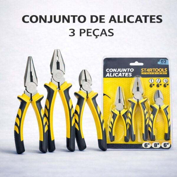 Kit de Alicates Premium 3 Peças Bico Reto 6" Corte 6" Universal 8"