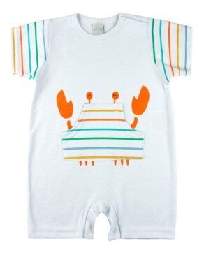 Macacão Bebê em Suedine Estampado de Caranguejo – Branco
