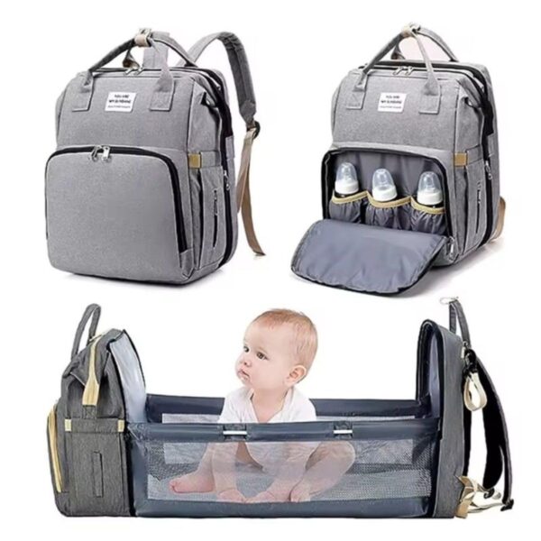 Bolsa Mochila Maternidade Vira Berço Porta Fralda Mamadeira Resistente Portátil Compartimento Térmico Integrado colchonete/trocador fino (Cores SORTIDAS)
