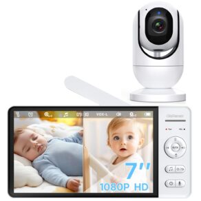 Babá Eletrônica OLANENEM, Tela IPS 7", HD 1080p, Visão Noturna, Alcance 300m, Comunicação Bidirecional, Bateria 5000mAh, Sem Wi-Fi, Cartão SD até 32GB