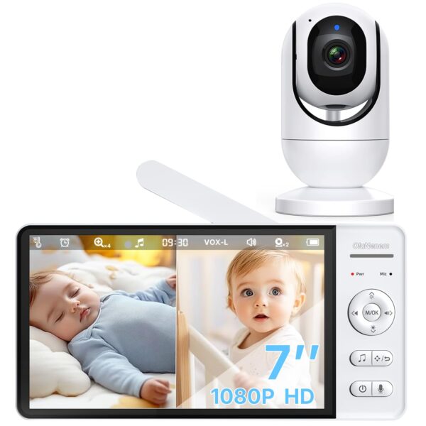 Babá Eletrônica OLANENEM, Tela IPS 7", HD 1080p, Visão Noturna, Alcance 300m, Comunicação Bidirecional, Bateria 5000mAh, Sem Wi-Fi, Cartão SD até 32GB