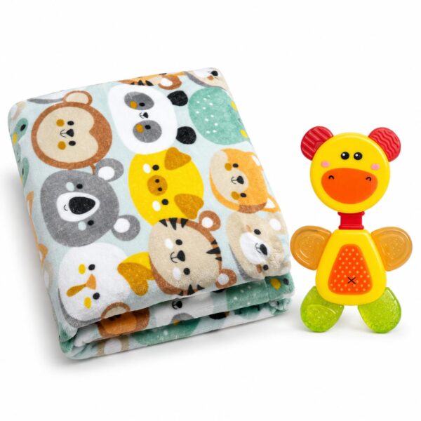 Kit Infantil Bebê com Manta e Brinquedo Interativo (CINZA BICHINHOS) | Manta + Brinquedo, 3 Modelos Disponíveis, Ideal para Bebês, Toque Macio, Mordedor ou Musical