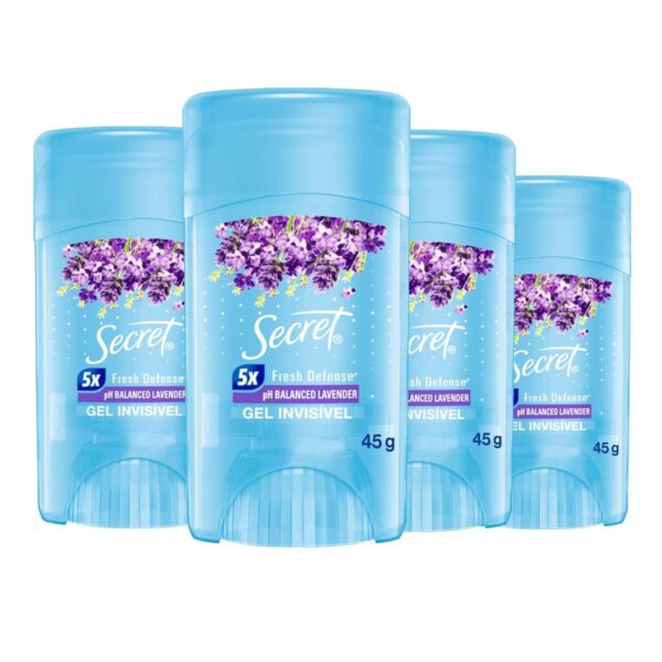 Secret Kit Desodorante em Gel Invisível Antitranspirante Lavanda com 4 Unidades 45g