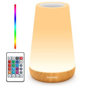 Auxmir Luminária Noturna Recarregável de LED, Luminária de Cabeceira com Controle por Toque e Controle Remoto com 13 Cores, 5 Níveis de Brilho, Luminária de Mesa Portátil para Berçário de Crianças