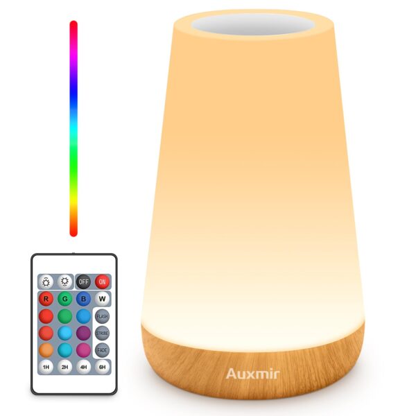 Auxmir Luminária Noturna Recarregável de LED, Luminária de Cabeceira com Controle por Toque e Controle Remoto com 13 Cores, 5 Níveis de Brilho, Luminária de Mesa Portátil para Berçário de Crianças