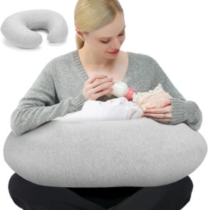 Almofada de Amamentação (Cinza), Almofada Amamentação, 56 × 40 × 16 cm (Tamanho Maior), Travesseiro Amamentação, Macio Como Nuvem, Mais Acolchoamento, Apoio Lateral, Melhoria do Sono, Ergonômico