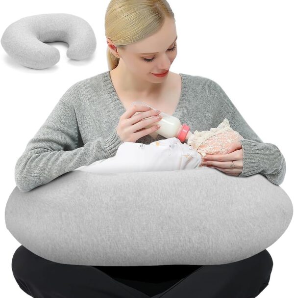 Almofada de Amamentação (Cinza), Almofada Amamentação, 56 × 40 × 16 cm (Tamanho Maior), Travesseiro Amamentação, Macio Como Nuvem, Mais Acolchoamento, Apoio Lateral, Melhoria do Sono, Ergonômico