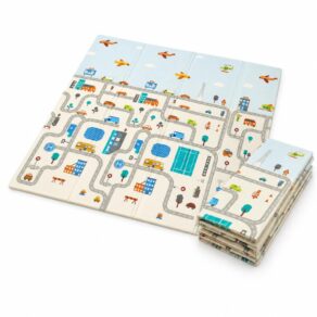 Tapete Infantil Dobrável, 150x200 cm, Dupla Face, Antiderrapante, Impermeável, Térmico, Estampado, para Bebês e Crianças (Cidade)